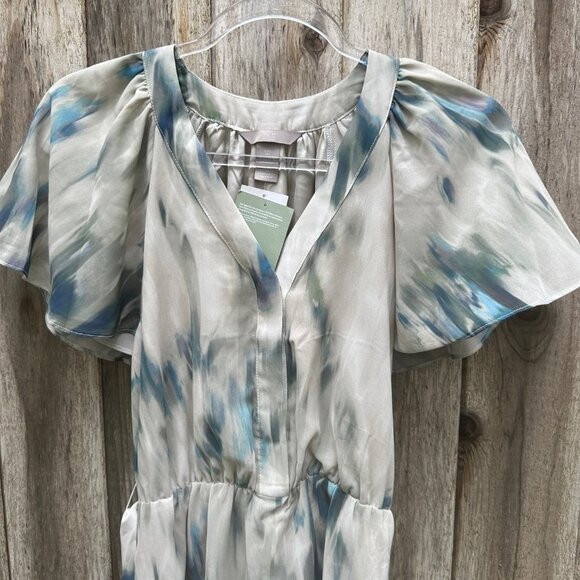 H&M Blue Haze Watercolor Short Sleeve Midi Dress Small - Picture 2 of 6